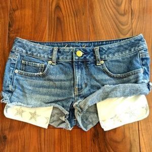 American Eagle high rise festival shorts raw hem dark wash women’s 4